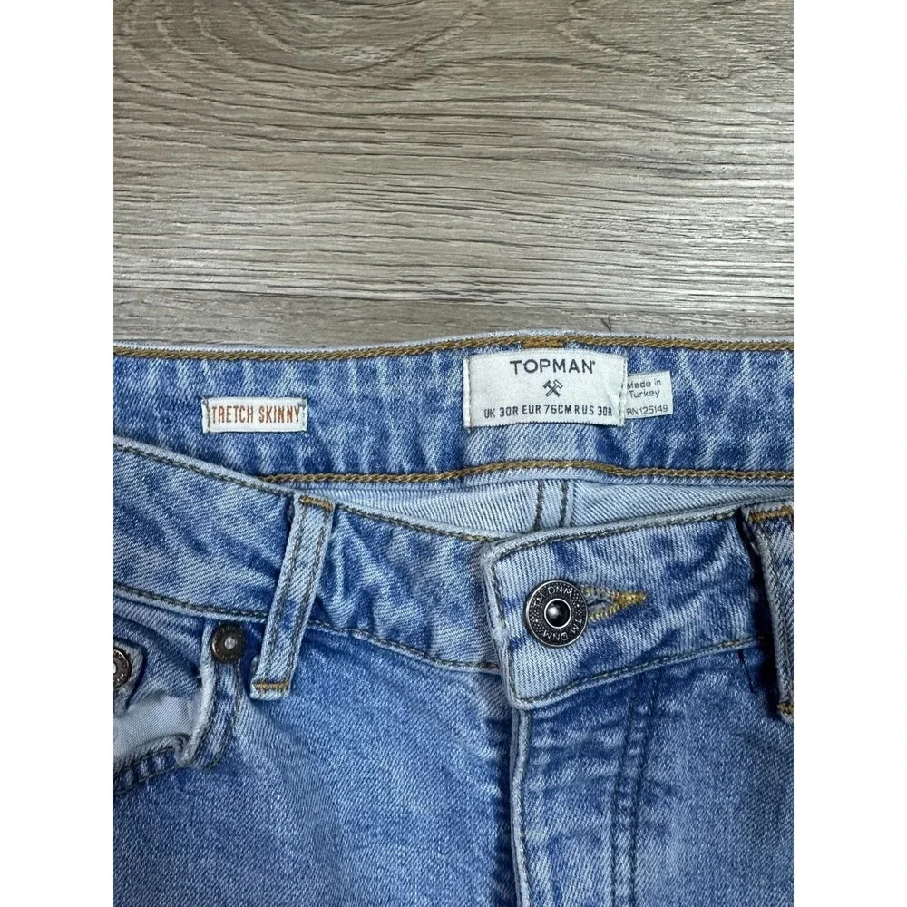 Topman Stretch Skinny Jeans Women's‎ 30R x 32 Blue Denim Distressed Casual